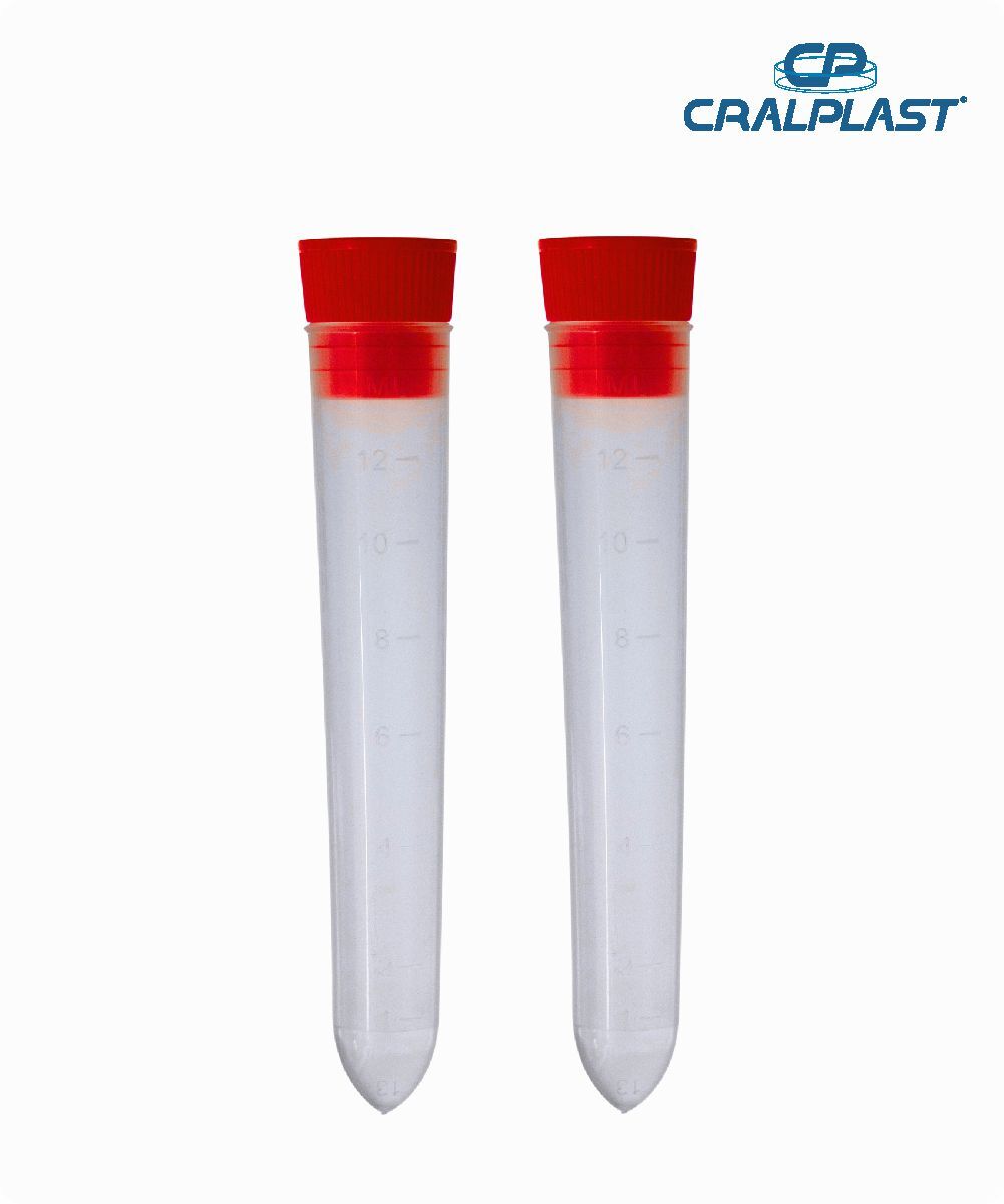 Tubo cônico PP 12mL com tampa  vermelha estéril